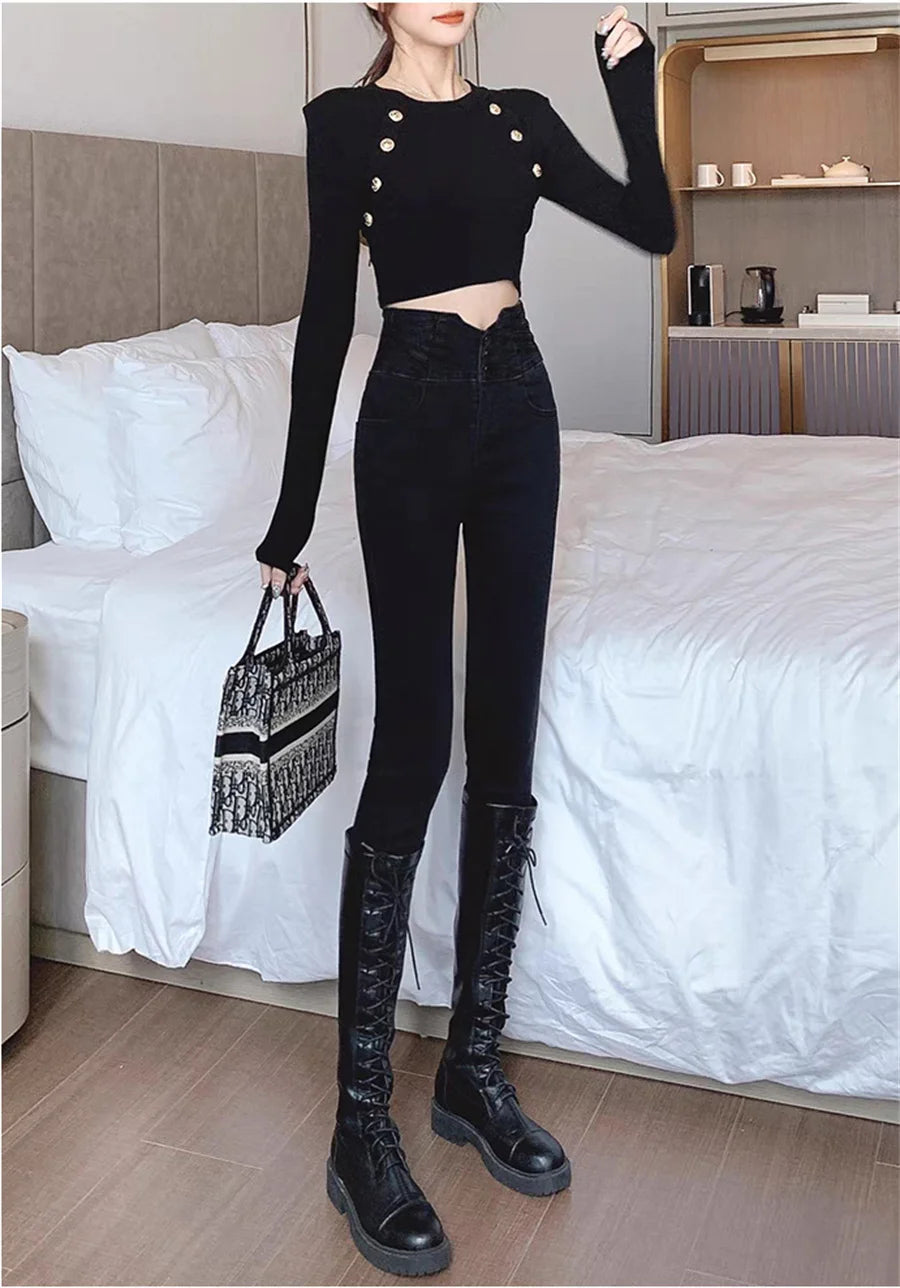 Korean Design High Waist Pencil Jeans