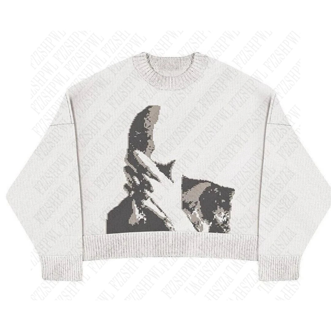 Grunge Goth Men Y2K Acrylic Knitted Sweater