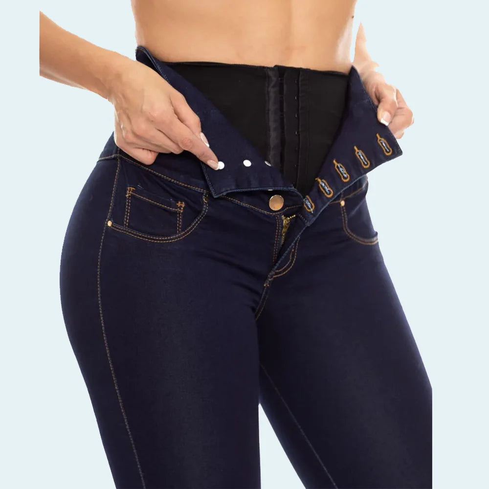 Women High-Waist Stretch Slim-Fit Denim Trousers