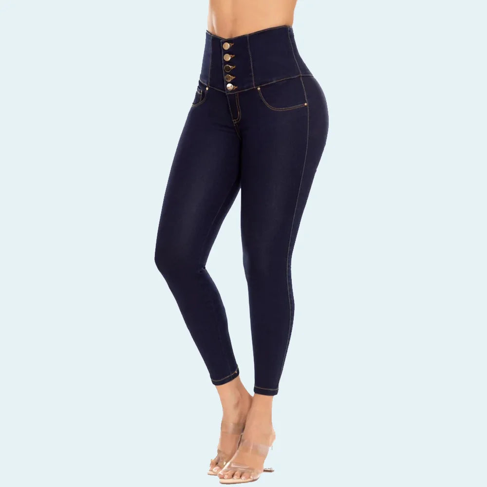 Women High-Waist Stretch Slim-Fit Denim Trousers