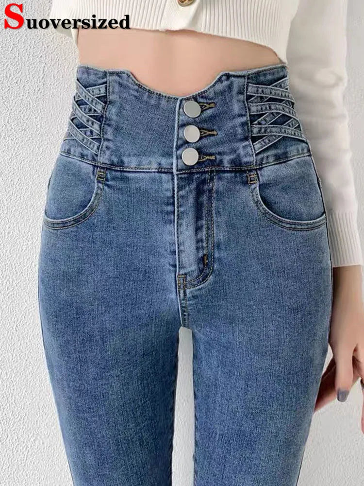 Korean Design High Waist Pencil Jeans