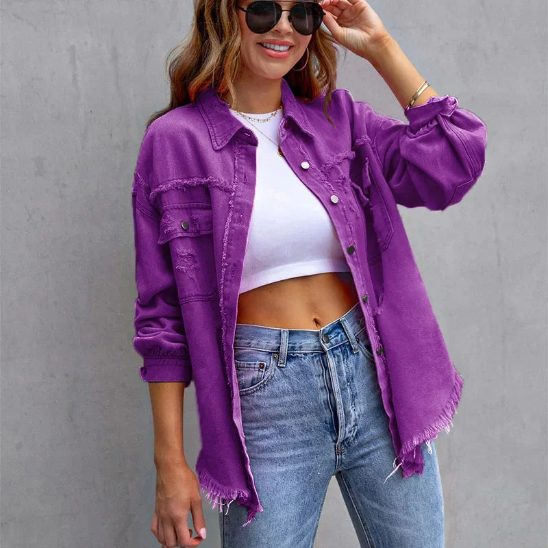 Sweet Color Splicing Pocket Denim Jacket