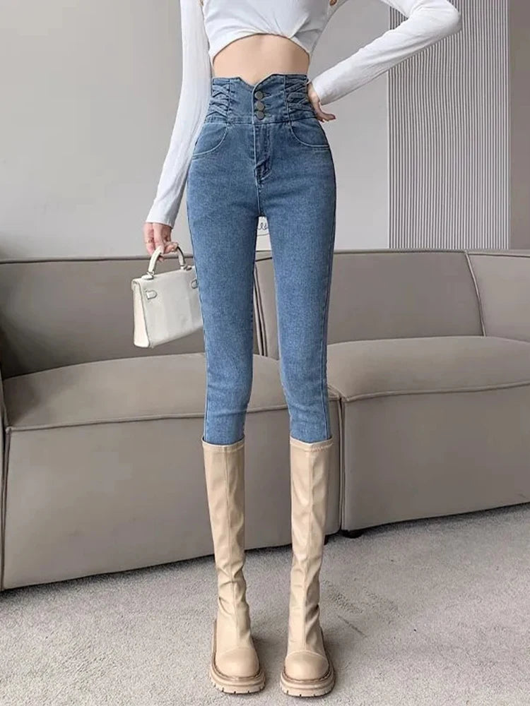 Korean Design High Waist Pencil Jeans