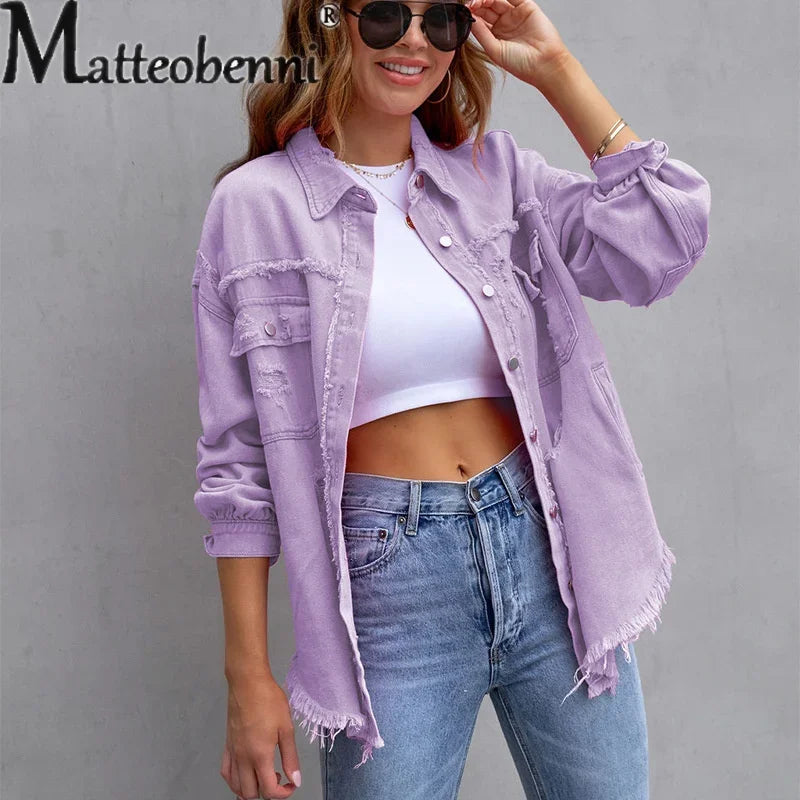 Sweet Color Splicing Pocket Denim Jacket